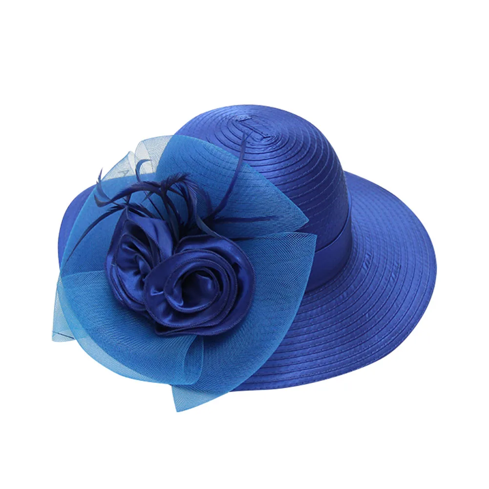 Royal blue Модный женский топ, однотонная шляпа, Цветочная сетка, широкий козырек, женский элегантный головной убор, для женщин, вечернее платье, Sombrero Mujer, шапки - Цвет: Royal blue