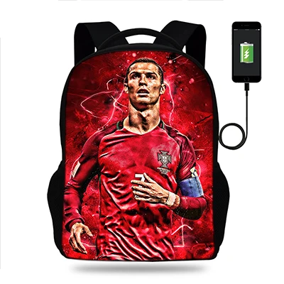 k9069 17 дюймов Cristiano Ronaldo рюкзак для ноутбука USB зарядка мужской футбольный рюкзак для подростков мальчиков школьная сумка Mochila Дорожная сумка - Цвет: k9069