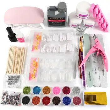 

Full Nail Manicure Set Pro Acrylic Kit With Nail Lamp Dryer Acrylic Liquid Nail Glue Glitter Powder Nail Tips Nail Art Tool Kit