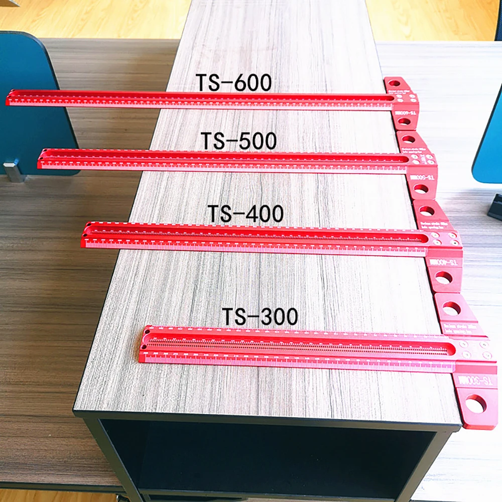 Woodwork T-type Scribing Ruler 60-600mm Multifunction Red Aluminum alloy Line Drawing Marking DIY Measuring woodworking tools