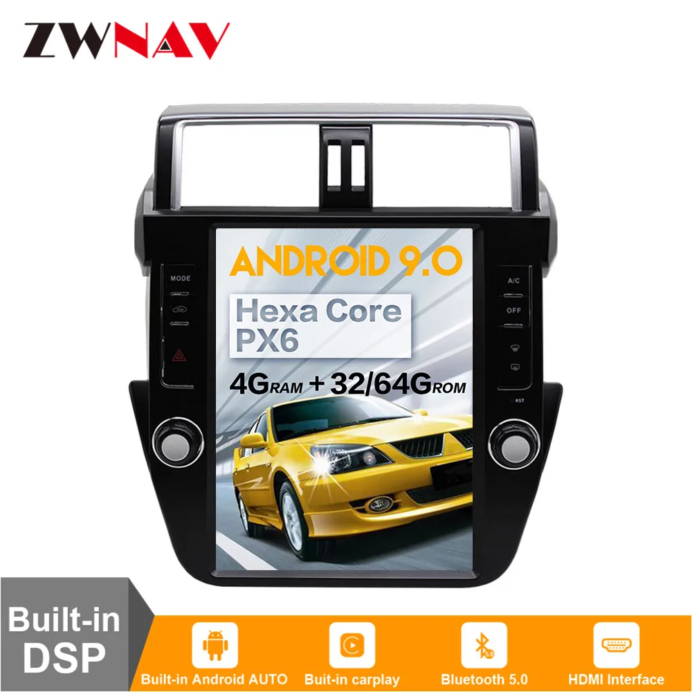 Discount Android 9.0 Tesla style Car GPS Navigation For TOYOTA Land Cruiser Prado 150 2014-2017 headunit multimedia radio tape recorder 8