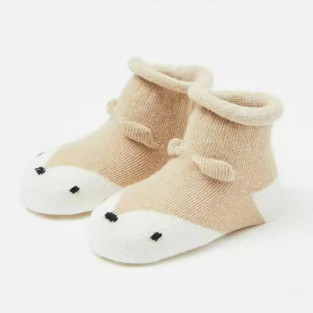 1 пара носки для младенцев Дети с мультипликационным принтом для мальчиков и девочек, Животные противоскользящие трикотажные теплые носки теплые