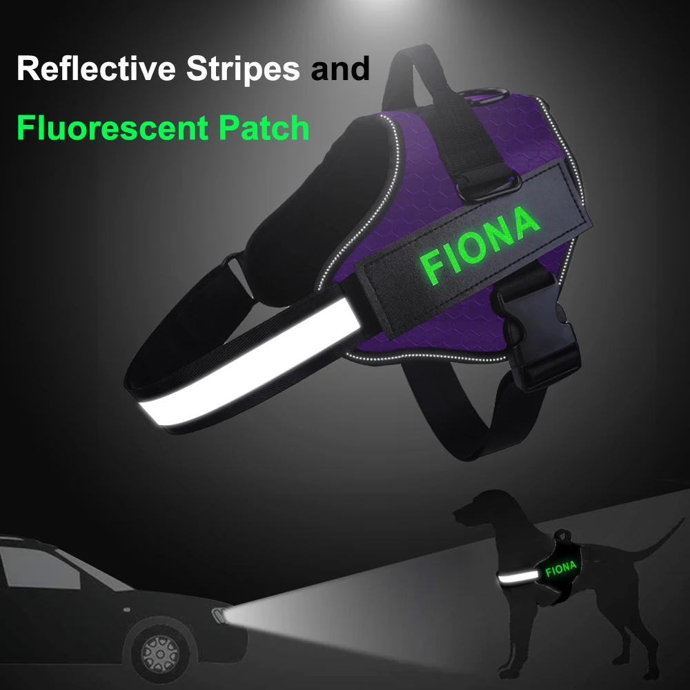 Personalized Dog Harness NO PULL Reflective Adjustable Dog Harness Vest  For Small Large Outdoor Walking + Fluorescent Patch