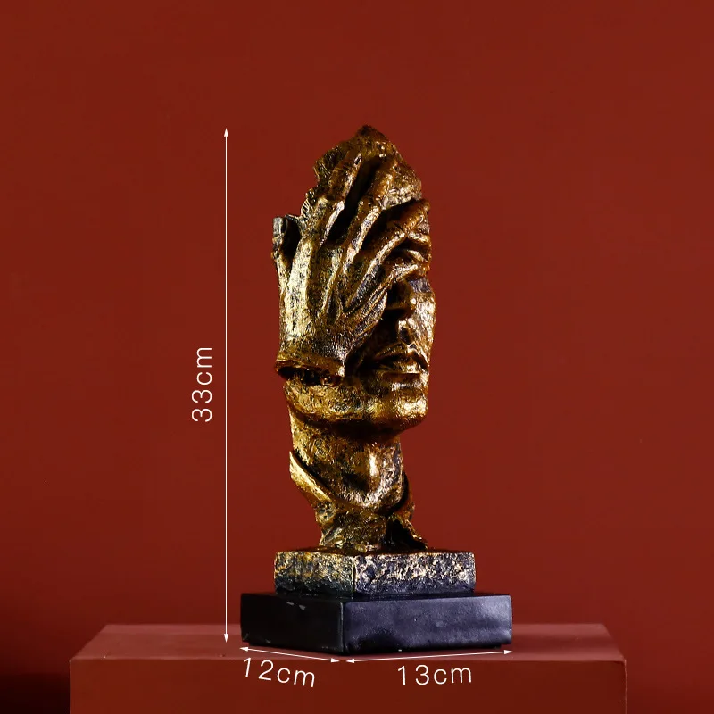 NO SEE Gold VILEAD 13,5 см 30,5 см смоляная маска для лица статуэтки тишина золото абстрактное искусство лицо креативный Офис Кабинет украшения Аксессуары - Цвет: NO SEE Gold