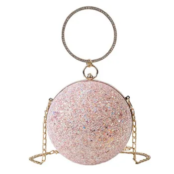 

2020 Fashion Women Evening Day Clutch Colorful Crystal Diamonds Round Ball Shaped Clutches Lady Handbag party Chain Shoulder Bag