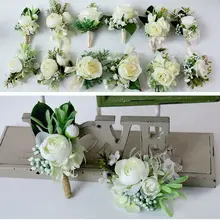 Свадебный бутоньерка, корсаж на запястье, искусственный цветок розы, Искусственный ротанг, брошь для жениха, невесты, банкета, выпускного, вечерние аксессуары, Декор