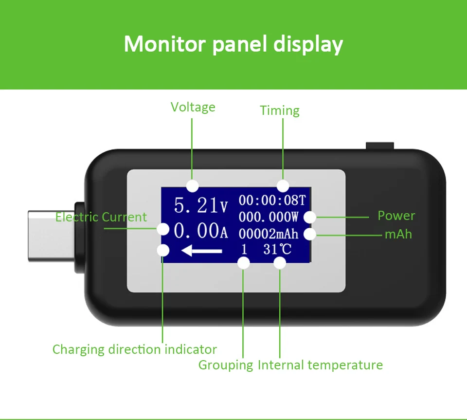 Type-c Tester USB Tester DC Digital Voltmeter Voltage Current Meter Ammeter Detector Power Bank Charger Indicator Voltmeter