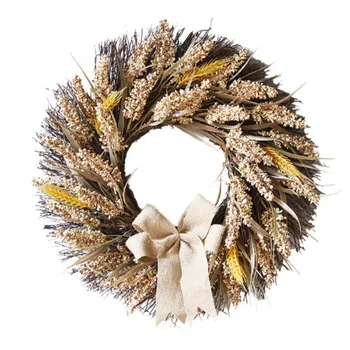 

Front Door Wedding Wall Home Decors Thanksgiving Decoration Wreath Wheat Ear Grain Harvest Autumn Grain Wreath Artificial Flower