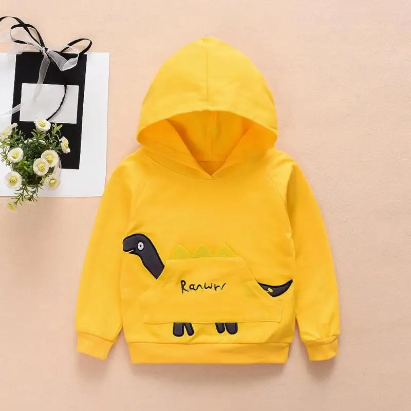 New Fashion Sweatshirts Wear-resistant Stitching Children Boy Hooded Cartoon Dinosaur Clothes Long-Sleeve Cotton Hoodie