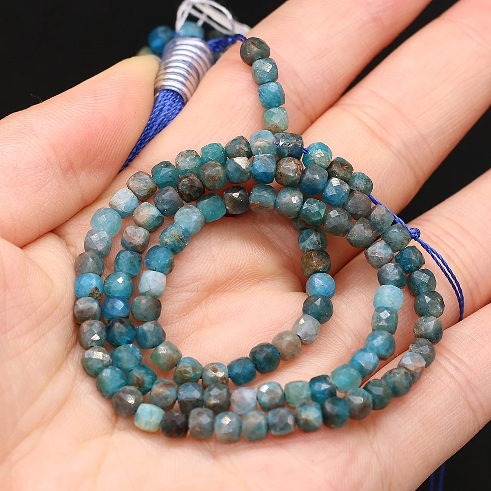 

New Natural Faceted Stone Apatite High Quality4x4mm Irregural Shapen Loose Beads for Making Jewelry Necklace Length 38cm