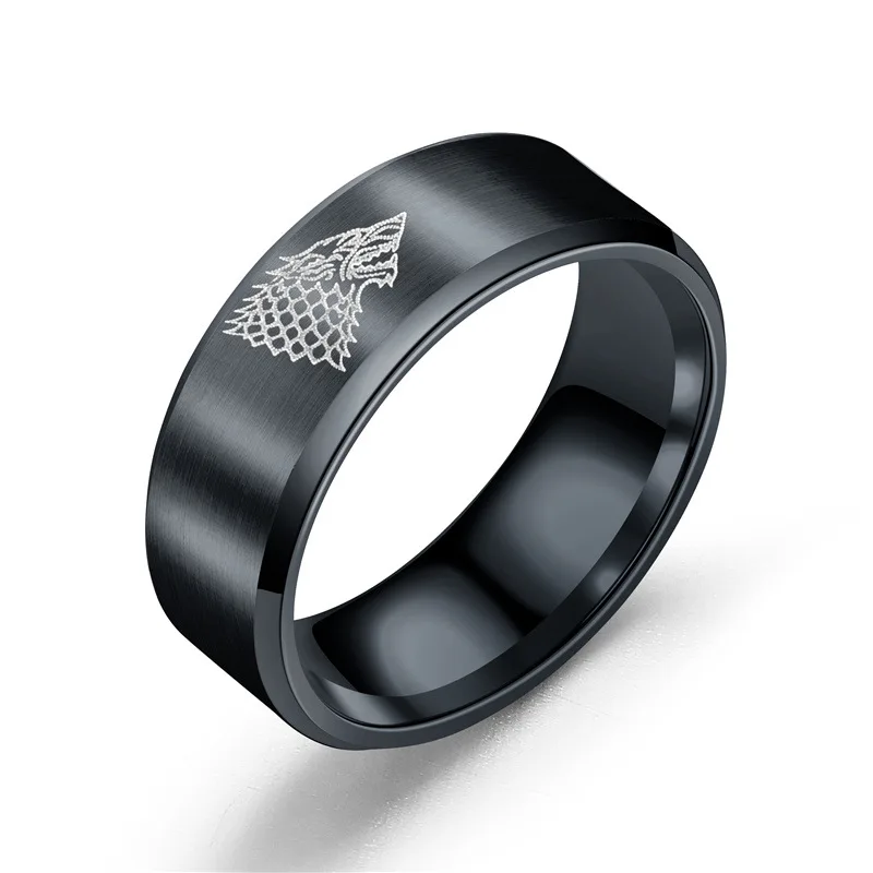 8MM Game of Ice Wolf Ring House Stark of Winterfell Men Ring Engraved Wolf Punk Vintage Rings punk rings,finger rings,fashion ring,fashion rings,metal rings