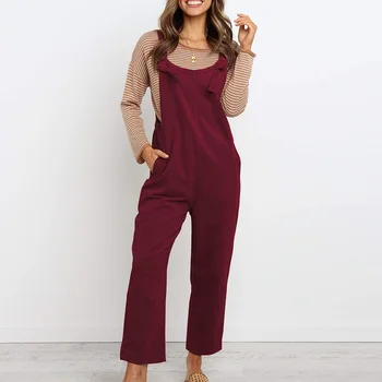 

Womens Pure Color Casual Slack Straightforward Belt Jumpsuit Elegant Casual Wide Leg Playsuits XRQ88