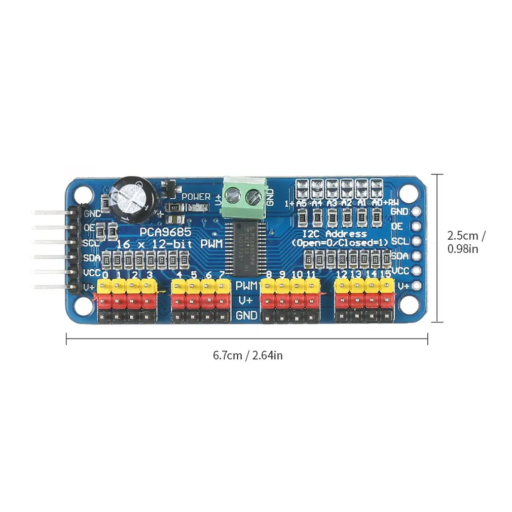 16-канальный 12-битная ШИМ водитель серводвигателя I2C модуль для Arduino робот Лидер продаж по всему миру 1 шт. PCA9685