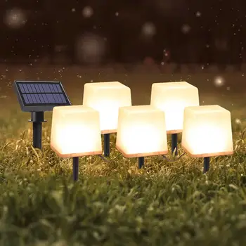 

Solar Power LED Lawn Lamp One Drag Five Ice Brick Light String Outdoor Decorative Ground Lamp For Garden Pathway Lawn Patio
