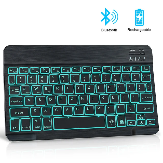Miniteclado inalámbrico con Bluetooth, teclado RGB con retroiluminación, para Notebook, ipad, tableta, teléfono, portátil, PC