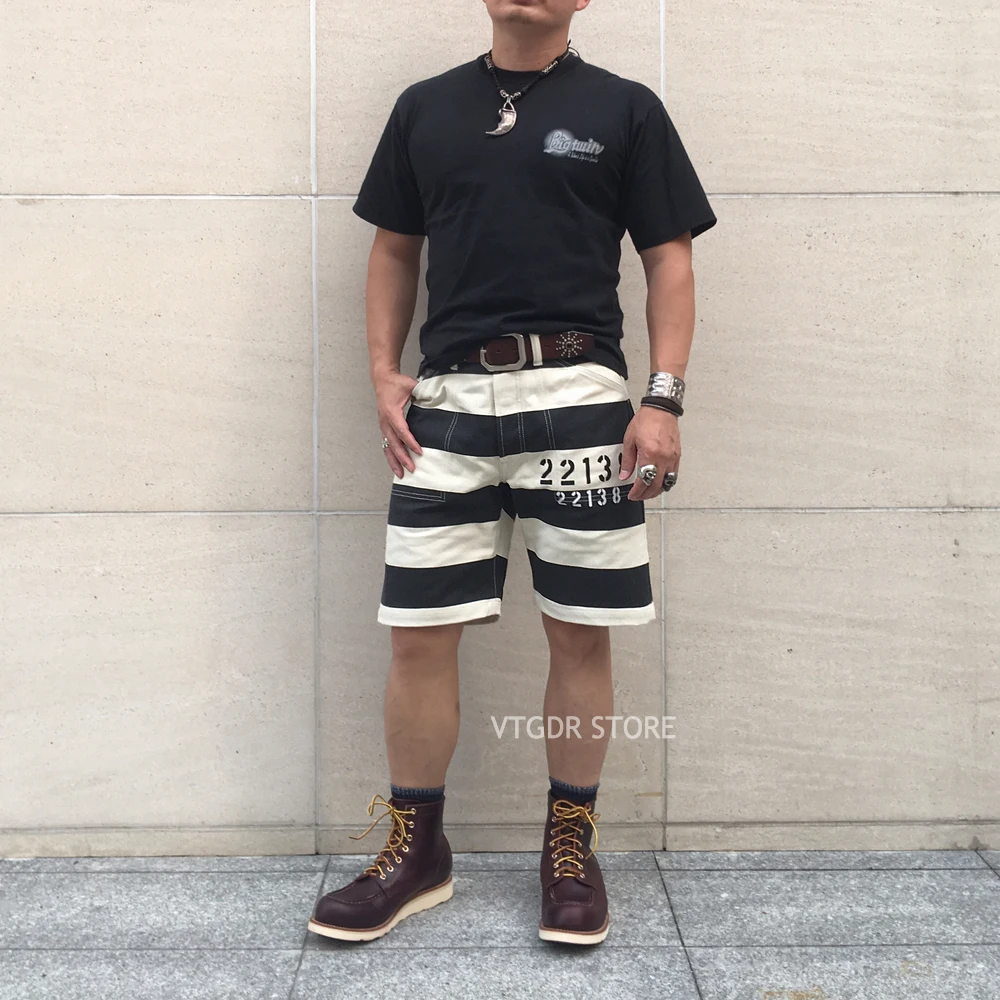 BOB DONG/Винтажные шорты с принтом в виде узника 22138, штаны в полоску для мотоцикла 16 унций