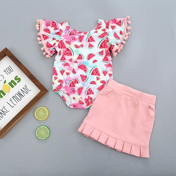 

Boutique Kid New Newborn Baby Girls Clothes Romper Skirt 2PCS Outfits Set Tassel Printed Cute Clothing Sets Summer Sunsuit 0-24M