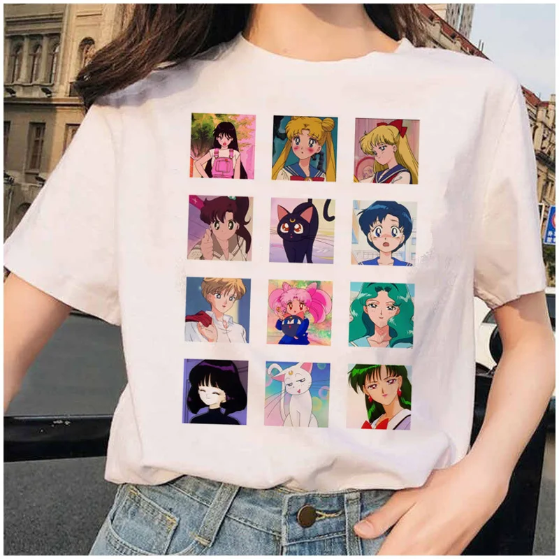 Sailor Moon 90s забавная футболка кофта с капюшоном футболка Эстетическая кошка аниме Женская Милая футболка Kawaii тройники мода Ullzang - Цвет: 4631