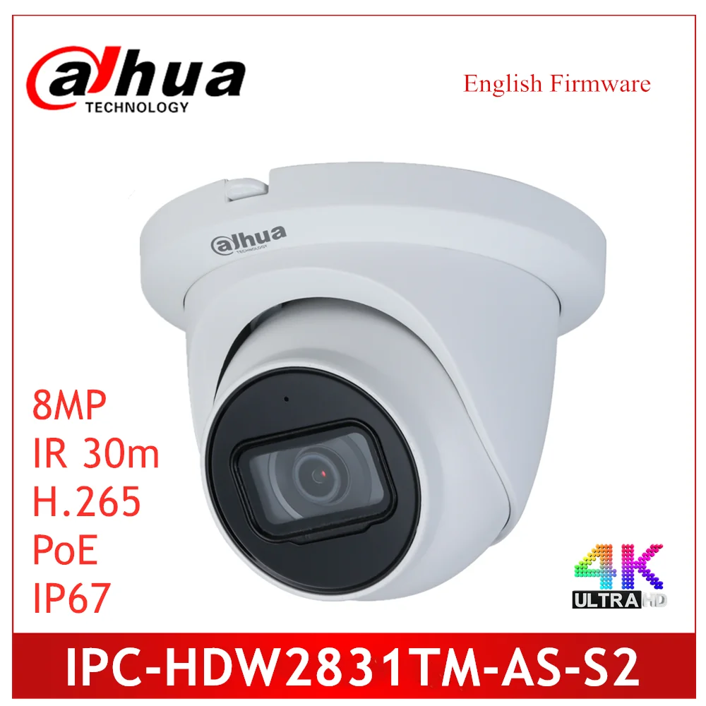 

Dahua IP Camera 8MP Lite IR Fixed-focal Eyeball Network Camera POE Built-in Mic 30M IR IVS Onvif IP67 Starlight Eyeball Camera