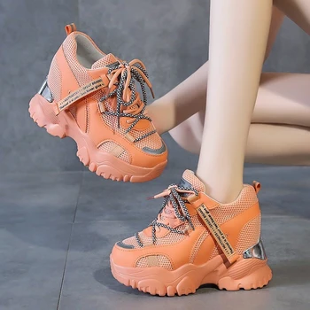 

2020 Autumn Women Wedge Sneakers Fashion Platform Chunky Casual Shoes Mesh Sport Vulcanized Shoes Woman Trainers 9cm Super High