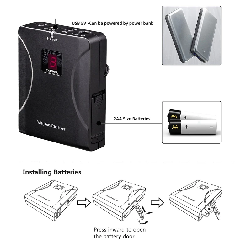 ABHU-Portable Wireless UHF Mic Lavalier Lapel Microphone System with Receiver Transmitter for SLR C