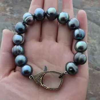 

8" 10-11mm Natural Black Pearl Bracelet CZ Clasp