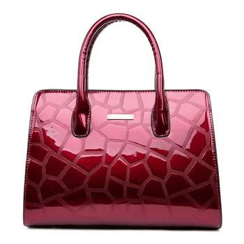 

2020 Fashion High Quality Patent Leather Luxury Tote Bag Stone Pattern Embossed Handbag Women's Messenger Shoulder Bag