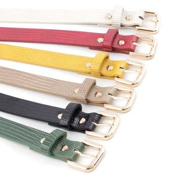 

Women Imitation Leather Alloy Pin Buckle Belt Fashion Stone Lizard Pattern Decorative Jeans Women Casual Waistbelt Accessories