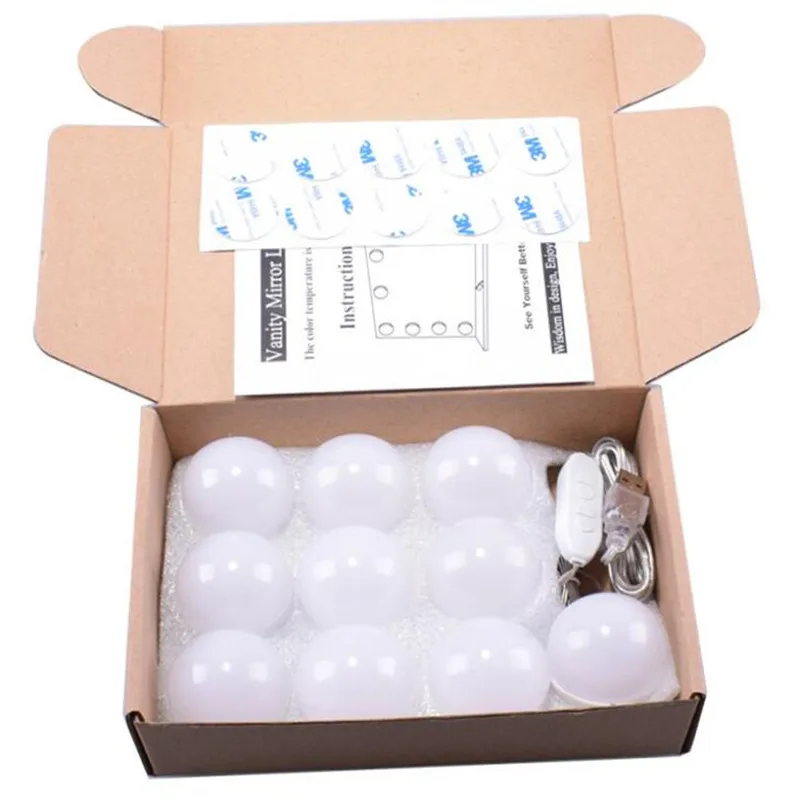 Dropship New Makeup Mirror Vanity LED Light Bulbs Kit USB Charging Port Cosmetic Lighted Make up Mirrors Bulb Adjustable Lights - Цвет: White