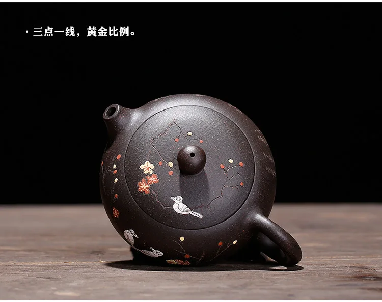 Raw Ore Black Edition Red Clay Flat Xi Shi Yixing Clay Teapot All Modeling Clay Painted Tea Pot Wholesale Customizable a Generat