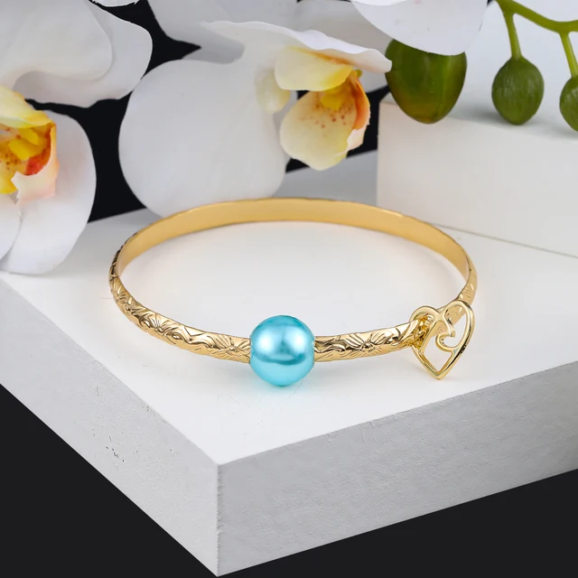 Hawaiian Women's Hand Bangle Bracelets Love Heart Purple Pink Pearl Gold Wedding Charm Bracelet Bangles Jewelry for Women 2021 SL2172GOBE