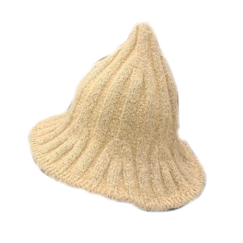 Женская, для девочек, милая, с острым носком, ведьма, Панама, толстая, в рубчик, Вязанная, зимняя, утолщенная, теплая, одноцветная, с широкими полями, Рыбацкая шапка
