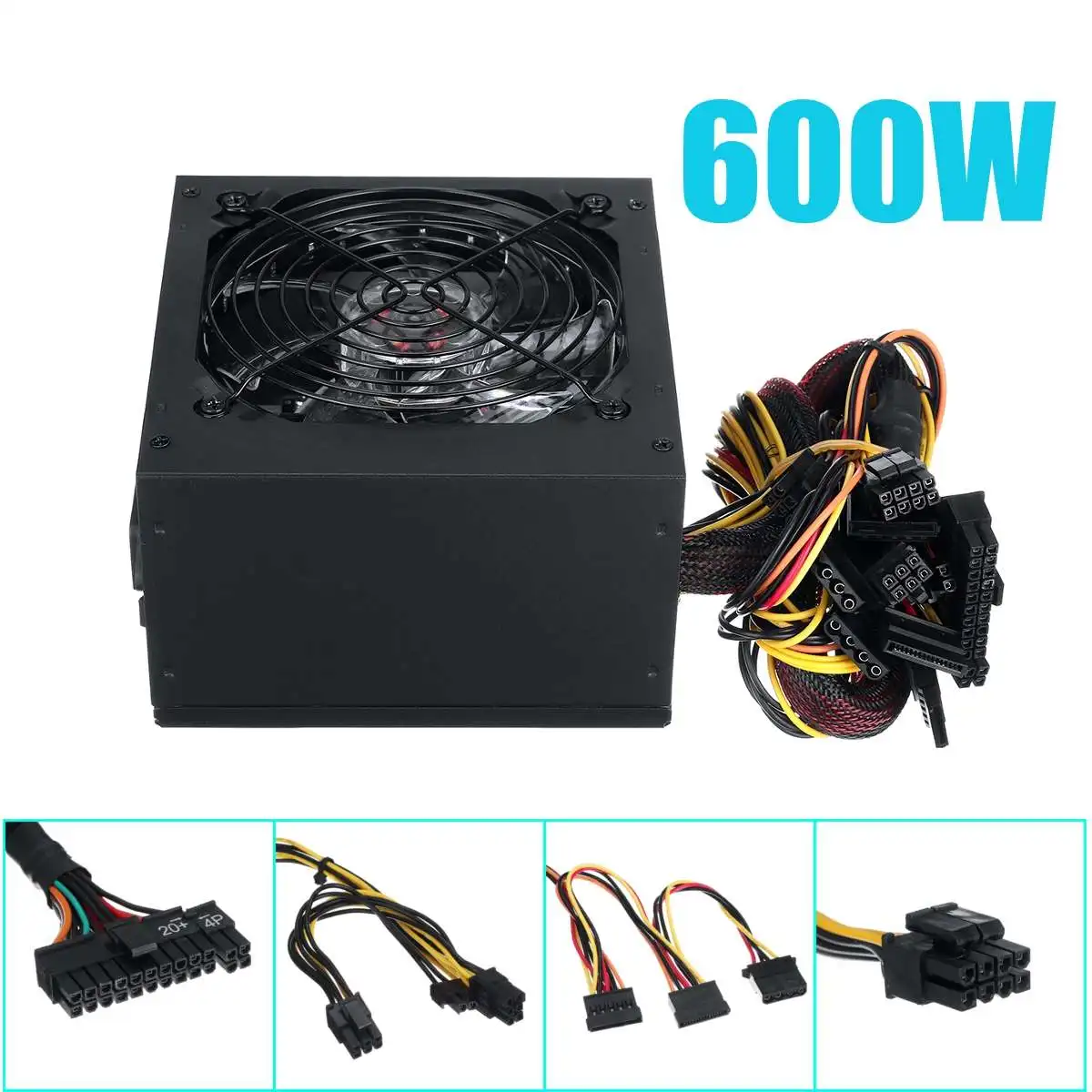 600W Power Supply PSU PFC 12cm LED Silent Fan ATX 24pin 12V PC Computer SATA Gaming PC Power Supply For Intel AMD Computer