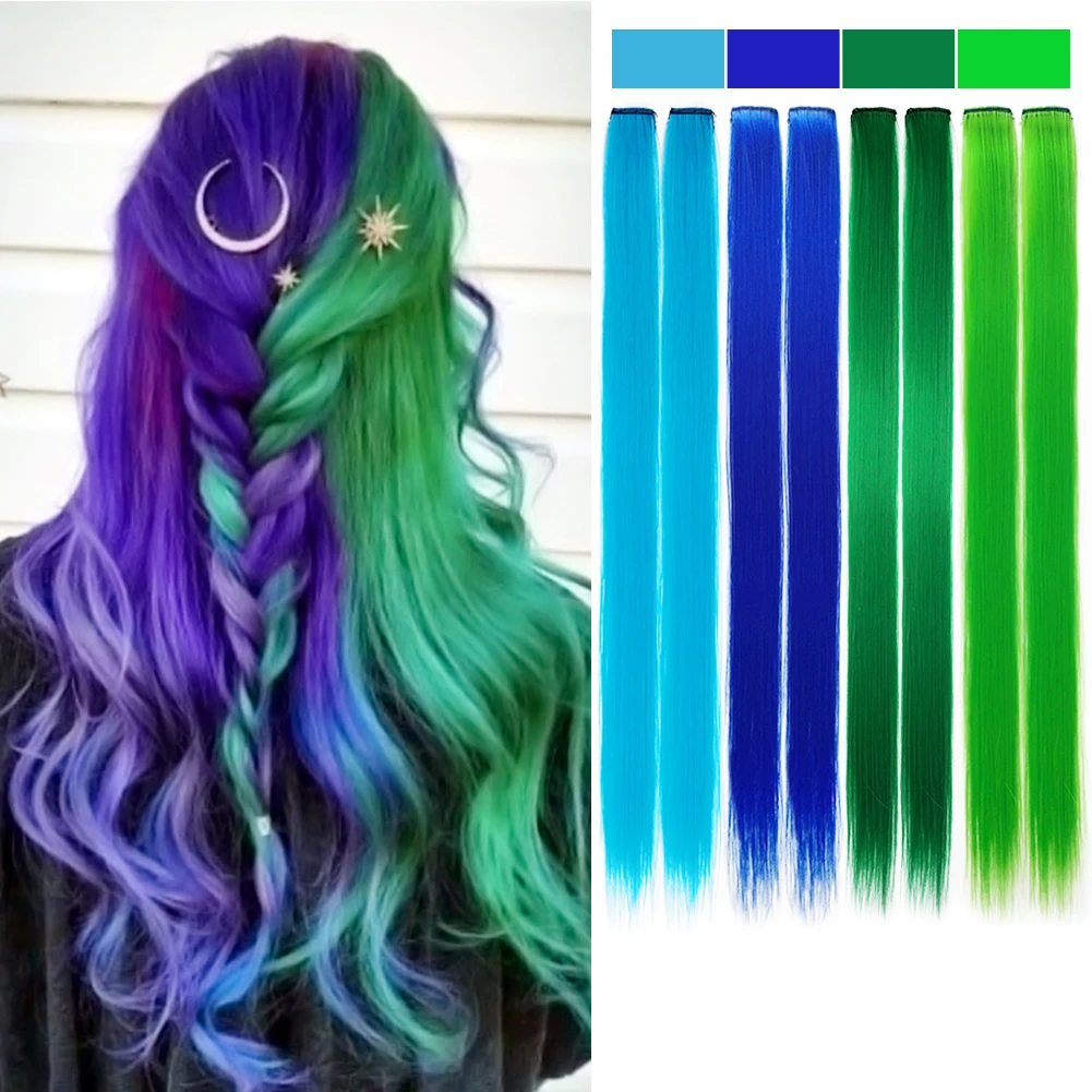 Современные королевские Длинные Синтетические волосы для наращивания на заколках, 10 шт./лот, 20 см, прямые волосы радужного цвета для женщин