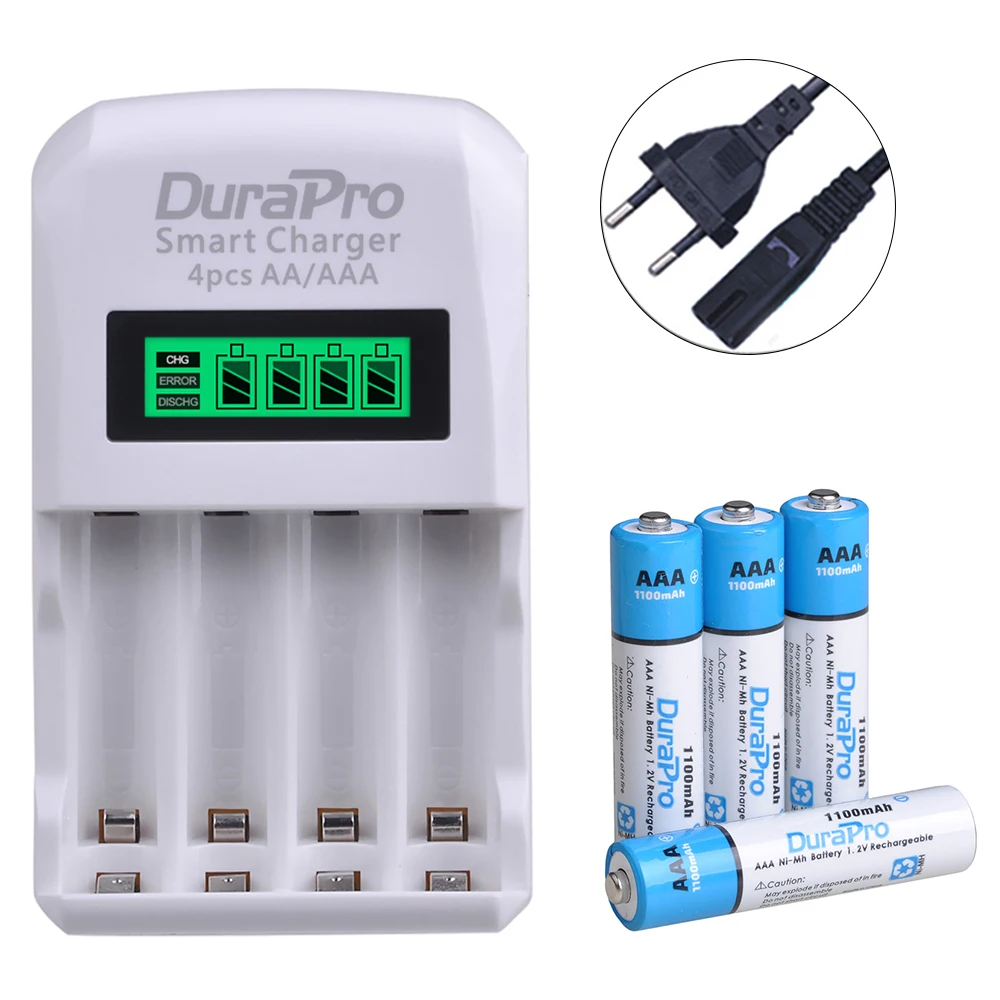 4 AAA and Charger DuraPro aa aaa Ni-MH Ni-Cd аккумуляторы+ ЖК-дисплей 4 слота aa aaa зарядное устройство для aa aaa калькулятор mp3-плеер - Цвет: 4 AAA and Charger