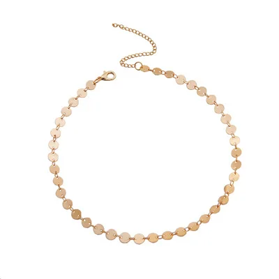 

Bohemian Jewelry Gold Coin Necklace Simple Sequin Choker Necklace Collares