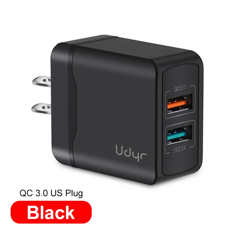 Udyr Quick Charge 3,0 28W QC 3,0 адаптер зарядного устройства с двойным USB EU вилка Дорожное настенное зарядное устройство для мобильного телефона для iPhone 11 samsung Xiaomi - Тип штекера: US Black