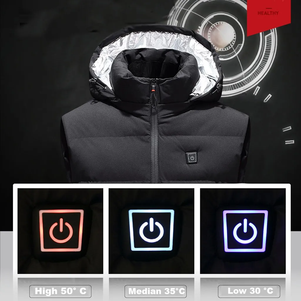 Feitong, мужской жилет, парка, куртка, толстовки, однотонный, черный, смарт, USB, Электрический нагрев, теплый, пуховик, без рукавов, пальто, зимние парки, M-5XL