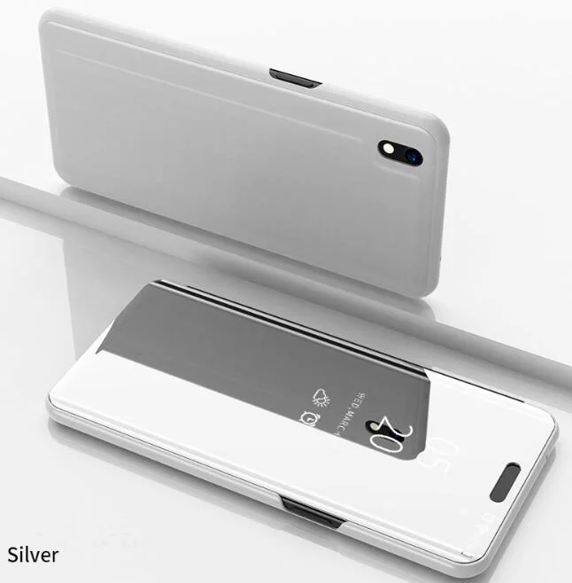 Серебристый Зеркальный флип-чехол для телефона Xiaomi Redmi 4X5 Plus 6A 7A 8A K20 Note 3 4X 5A 6 7 8T Pro S2 GO Cas - Цвет: Серебристый