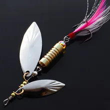 1 Pcs Metal Sliver Rotating Sequins Spoon Lure 7g/10g Spinner Fishing Hard Bait with Feather Treble Hook Fishing Accessories