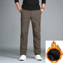 Красивые Зимние флисовые мужские брюки свободного кроя с несколькими карманами, мужские двухслойные утепленные военные брюки размера плюс M-3XL
