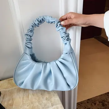 

2020 Luxury Design Women Hobo Pleated Tote Bag Candy Color Underarm Bag Small Handbag And Purses Shoulder Bag Female Hobos BolsO