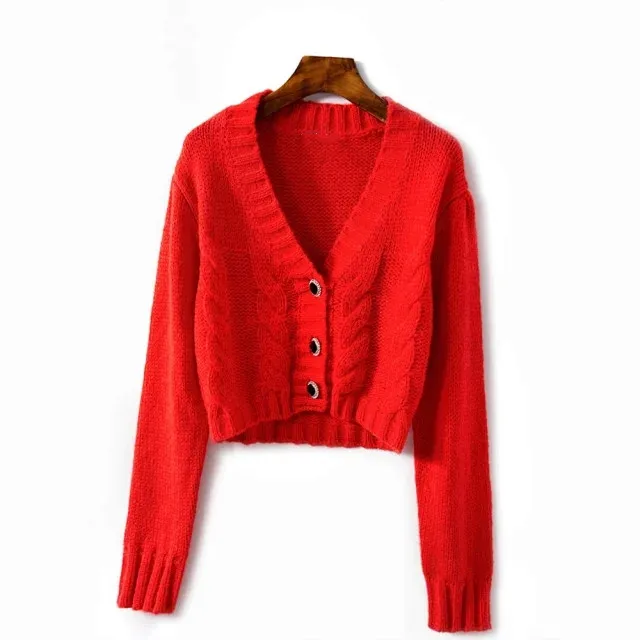 Gem Buttons Women Knit Sweater Long Sleeve Four
