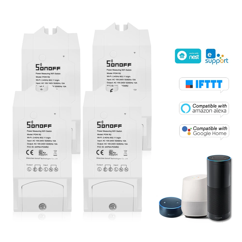 Sonoff Pow R-2 ITEAD умный Wifi переключатель беспроводной вкл/выкл контроллер с измерением энергопотребления в реальном времени 3500 Вт умный дом - Комплект: 4pcs