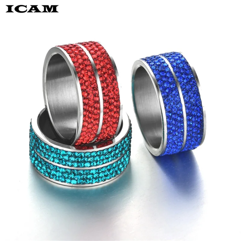 ICAM 6 рядов линий прозрачный кристалл обручальные кольца для женщин модные стразы