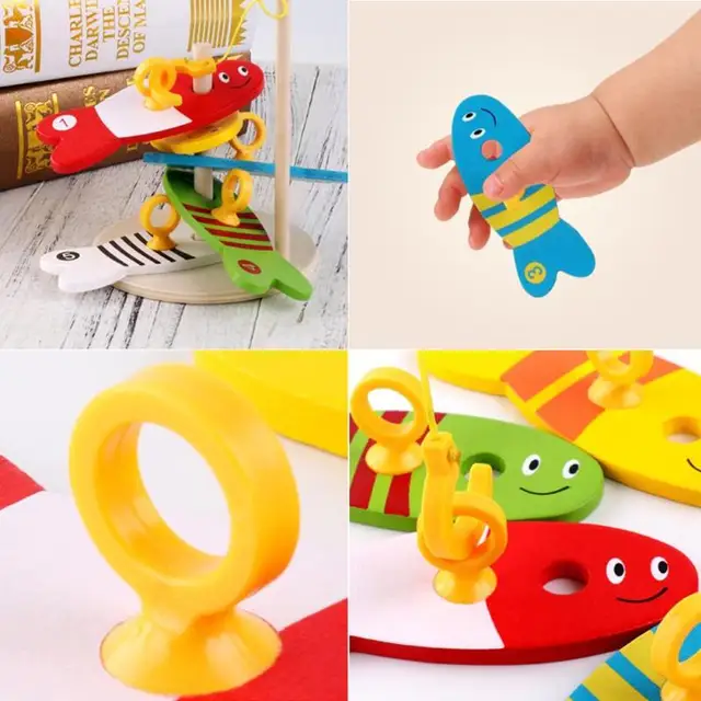 8Pcs/set Fishing Digital Colorful Wooden Toys Kids Fish Set Column Blocks Game Children Cute Early Educational Cartoon Funny Toy 2