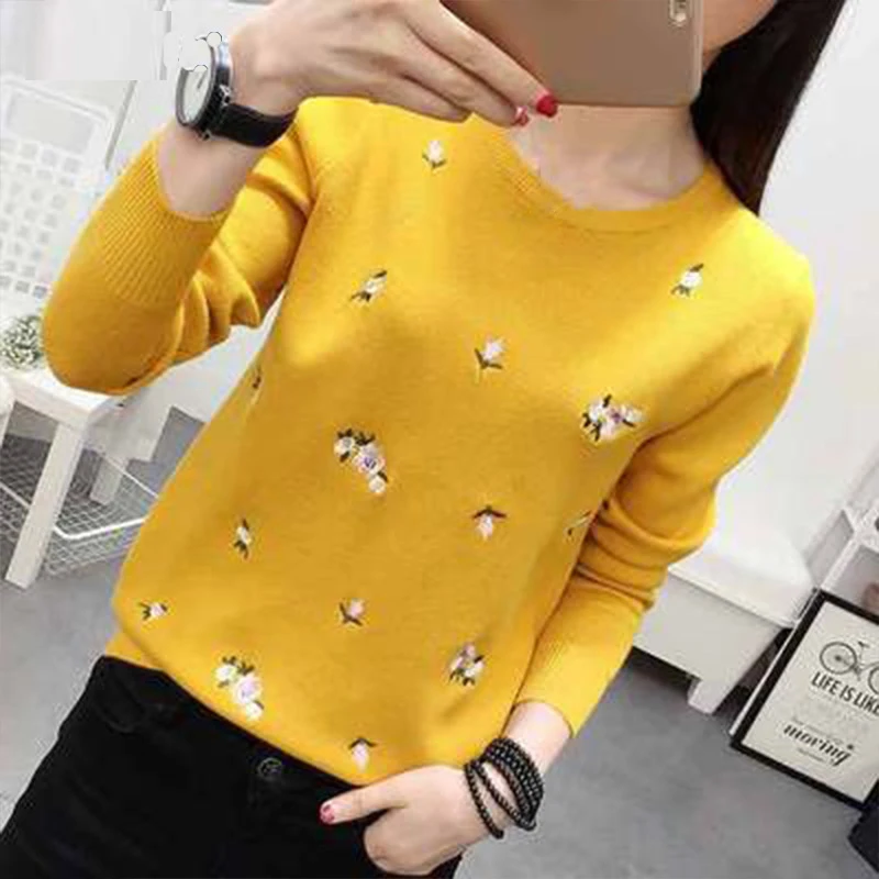 Sweater Women Oversize Pullover Knit Long Sleeve Embroidery Sweater Ladies Girl Autumn Winter Sweater Pull Femme Women Sweater