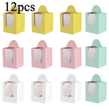 

12pcs Portable Cupcake Packing Box Cake Box With Window Food Storage Container Cake Boxes And Packaging Boxes For Wedding Party