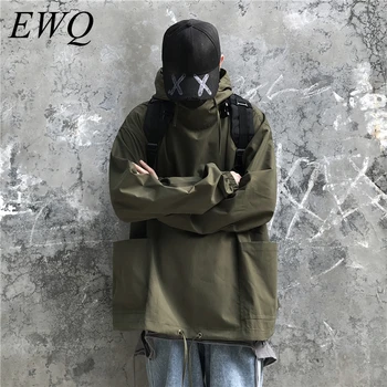 

EWQ / men's and women's wear Turtleneck hooded oversize loose thin jacket casual all-match long sleeve coat with pockets 9Y1187