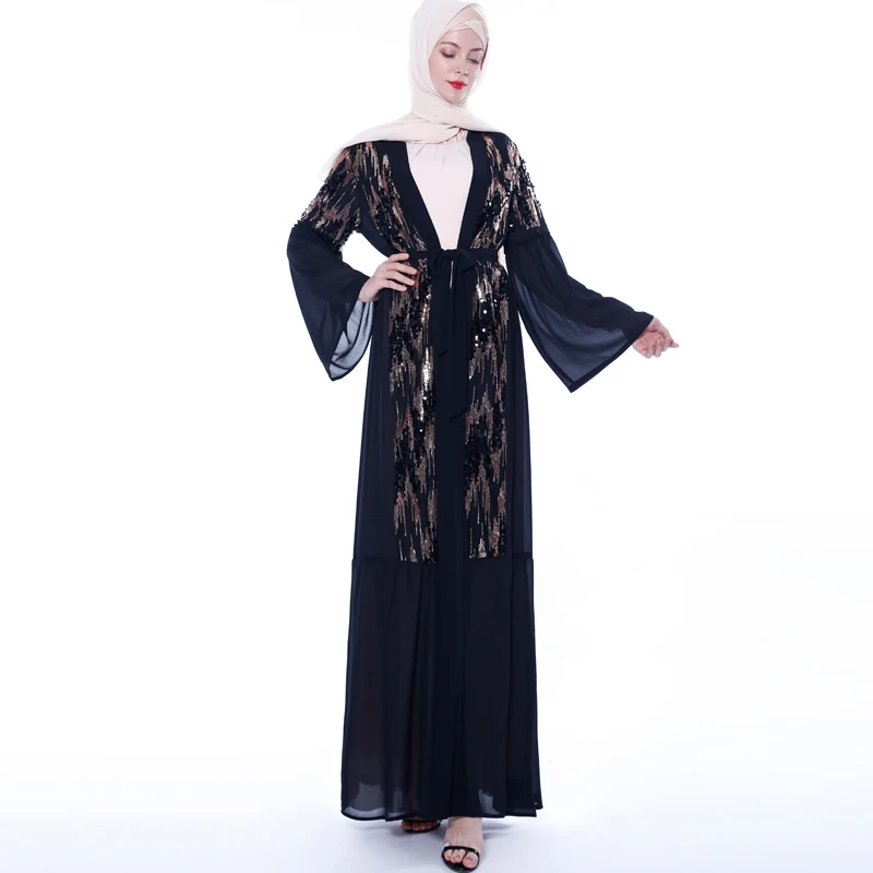 Sequin abaya кимоно Дубай мусульманский хиджаб платье Абая для женщин марокканский кафтан Турецкая молитва Исламская одежда халат Оман